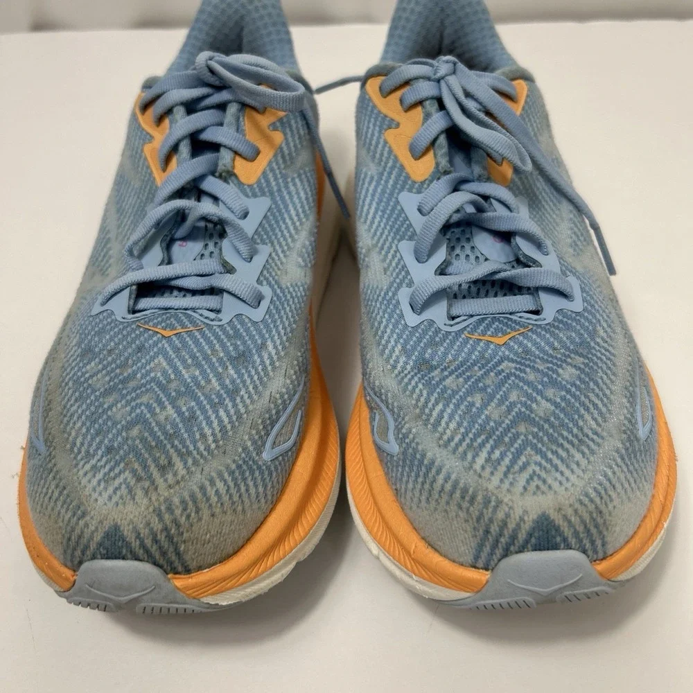 HOKA Clifton 9 Women's Running Shoes 7.5B Blue Orange Cushioned Road Trainers
